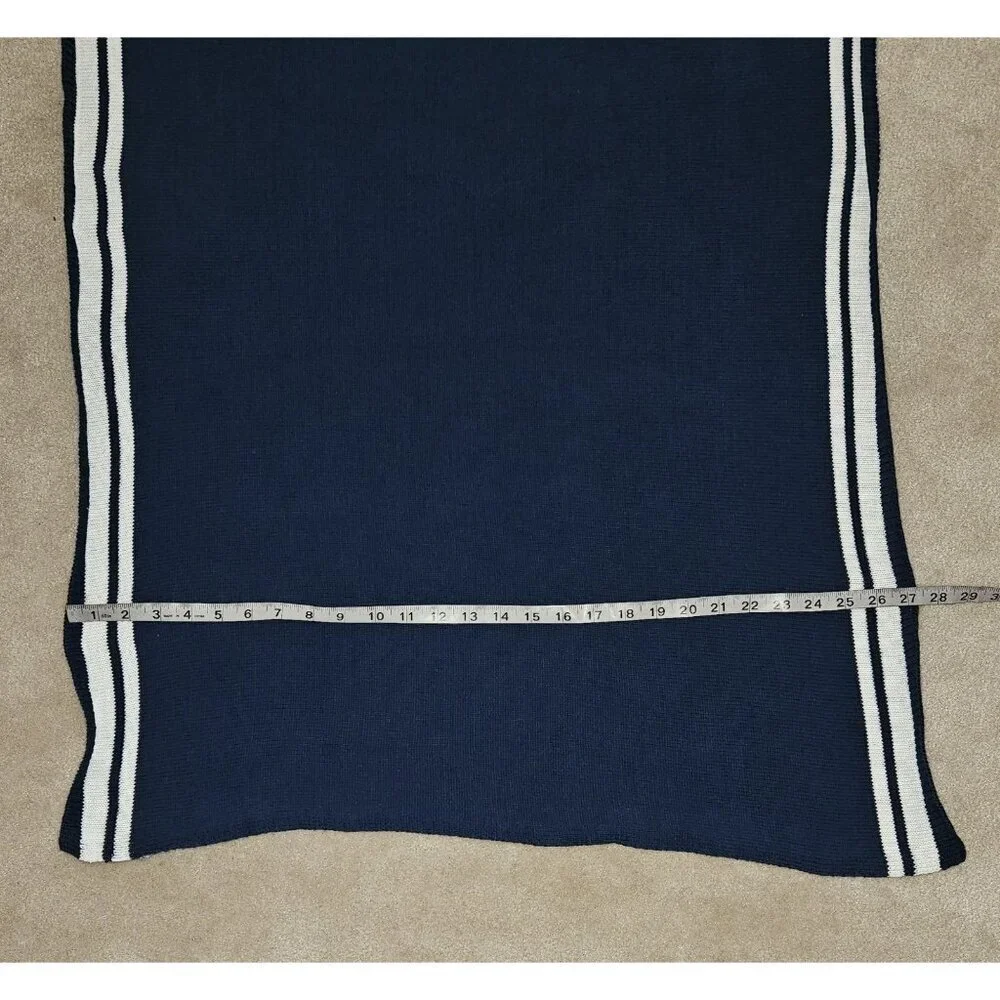 Blue White Striped Knit Baby Blanket 27x31
